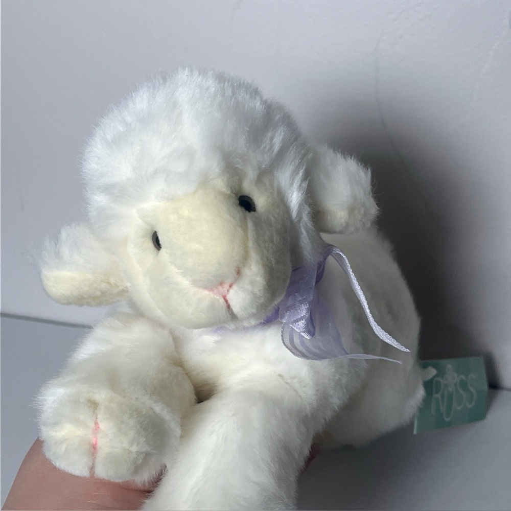 Russ Berrie Lamb Plush Toy Lampie 8" White Stuffed Animal Vtg Beanie Washable